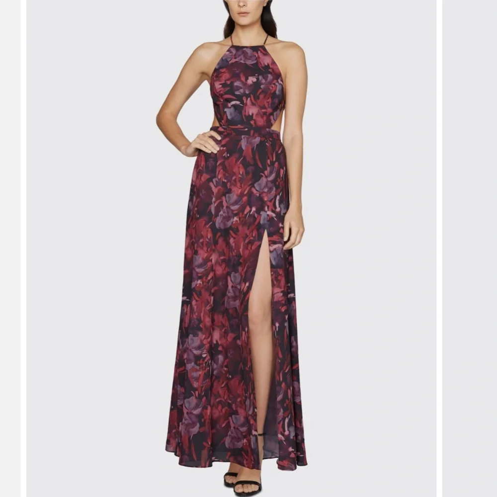 Fame and Partners Abstract Print Open Back Gown w/ Slit Wedding Guest | Size 0 - Picture 2 of 10